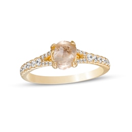 1-1/4 CT. T.W. Rough-Cut Champagne and White Diamond Split Shank Engagement Ring in 14K Gold