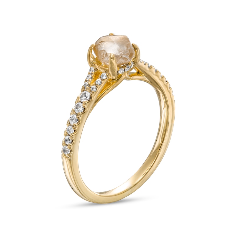Main Image 3 of 1-1/4 CT. T.W. Rough-Cut Champagne and White Diamond Split Shank Engagement Ring in 14K Gold