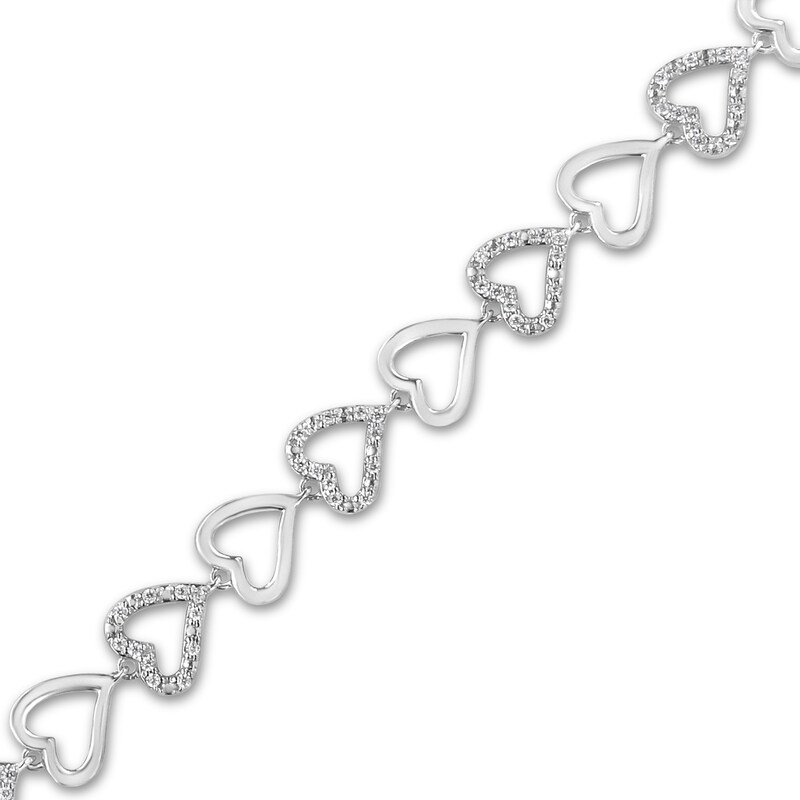 1/2 CT. T.W. Diamond Alternating Hearts Bracelet in Sterling Silver - 7.25"