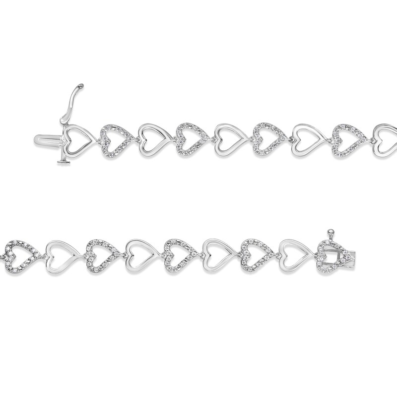 1/2 CT. T.W. Diamond Alternating Hearts Bracelet in Sterling Silver - 7.25"