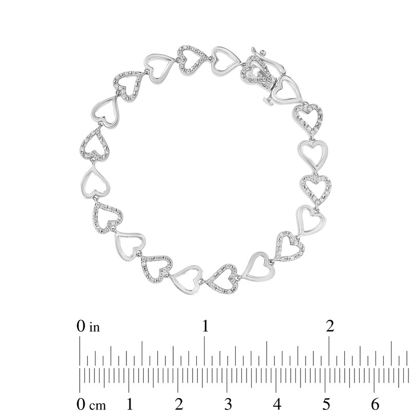 1/2 CT. T.W. Diamond Alternating Hearts Bracelet in Sterling Silver - 7.25"