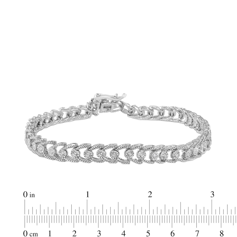 Main Image 3 of 1/2 CT. T.W. Diamond Vintage-Style Split Row Line Bracelet in Sterling Silver - 7.25"