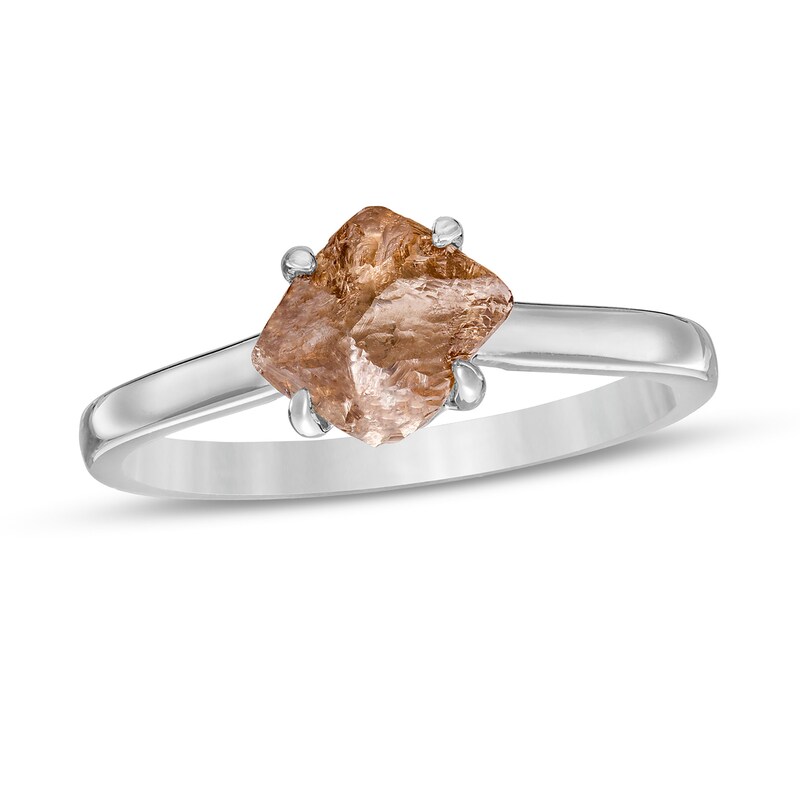 Main Image 1 of 2 CT. T.W. Rough-Cut Champagne and White Diamond Solitaire Engagement Ring in 14K White Gold