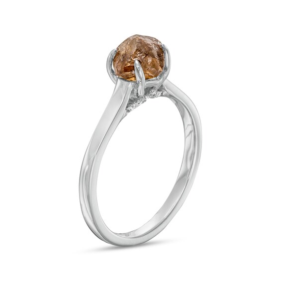 2 CT. T.w. Rough-Cut Champagne and White Diamond Solitaire Engagement Ring in 14K White Gold