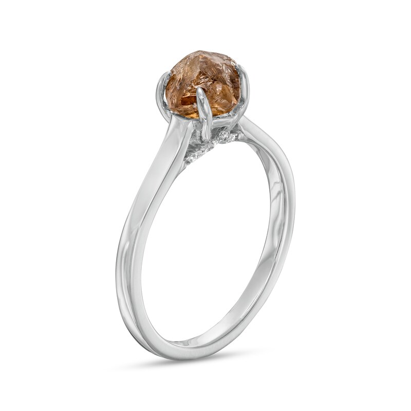 Main Image 3 of 2 CT. T.W. Rough-Cut Champagne and White Diamond Solitaire Engagement Ring in 14K White Gold