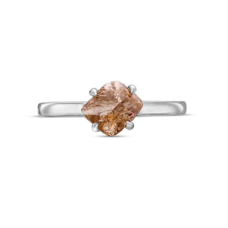 Main Image 4 of 2 CT. T.W. Rough-Cut Champagne and White Diamond Solitaire Engagement Ring in 14K White Gold