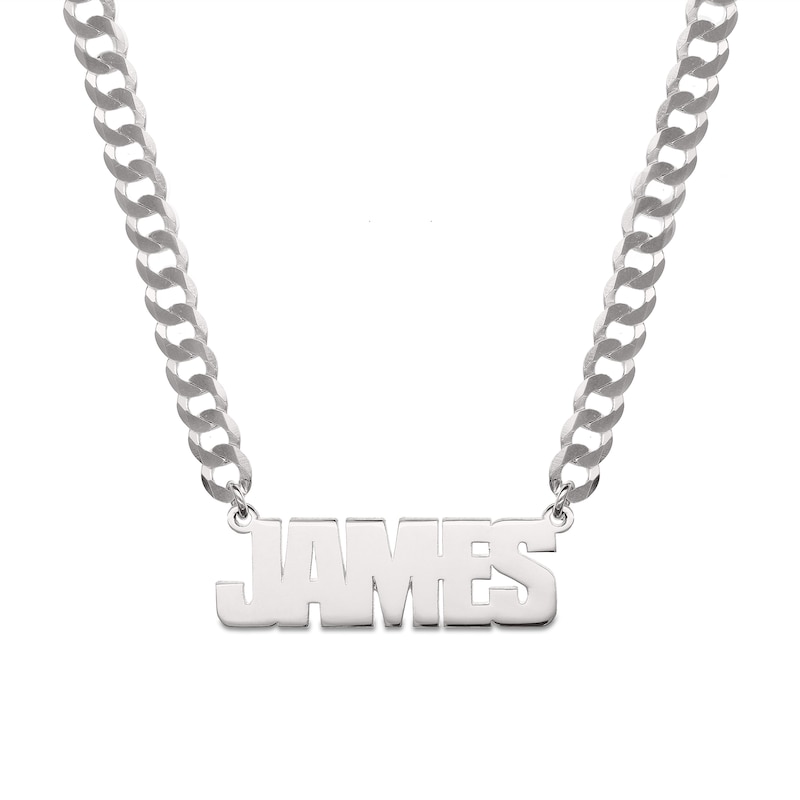 Men's Uppercase Bold Block Name Necklace in Sterling Silver (1 Line)