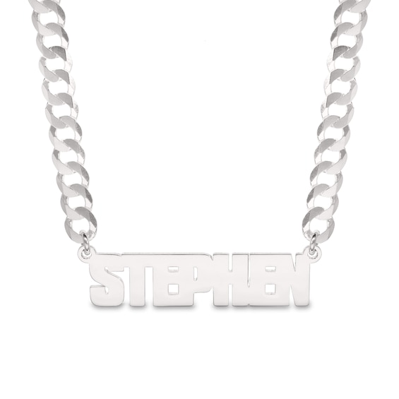 Men's Uppercase Block Name Necklace in Sterling Silver (1 Line)