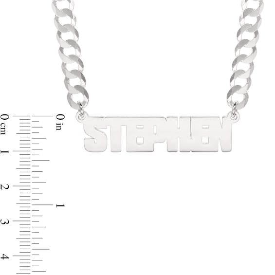 Men's Uppercase Block Name Necklace in Sterling Silver (1 Line)