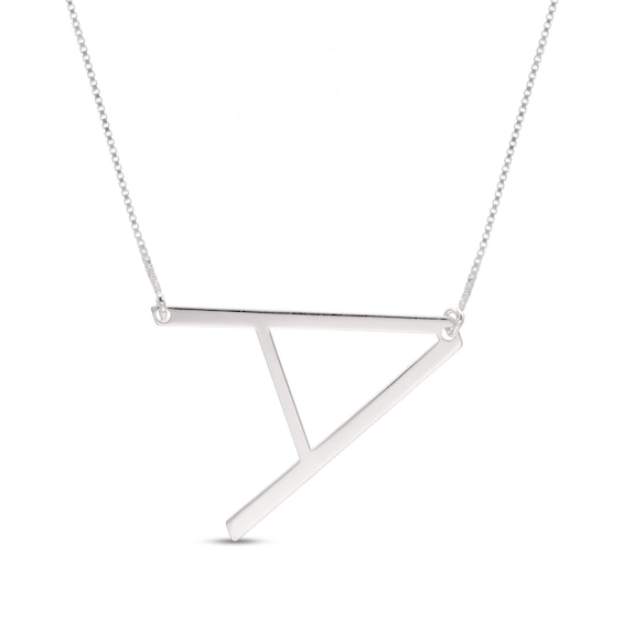 Sideways Uppercase Block Initial Necklace in Sterling Silver (1 Letter)