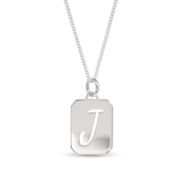 Uppercase Initial Cut-Out Octagonal Dog Tag Pendant in Sterling Silver (1 Letter)