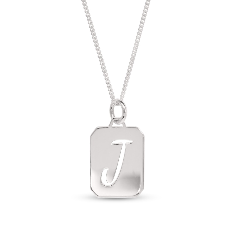 Main Image 1 of Uppercase Initial Cut-Out Octagonal Dog Tag Pendant in Sterling Silver (1 Letter)