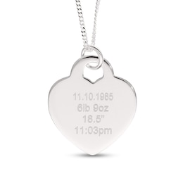 Mother's Engravable Birth Stats Heart Disc Pendant in Sterling Silver (1 Date and 1-4 Lines)