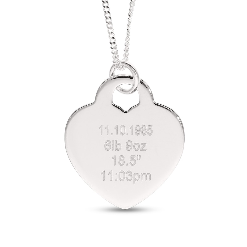 Main Image 1 of Mother's Engravable Birth Stats Heart Disc Pendant in Sterling Silver (1 Date and 1-4 Lines)