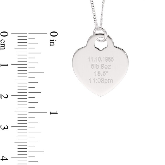 Mother's Engravable Birth Stats Heart Disc Pendant in Sterling Silver (1 Date and 1-4 Lines)