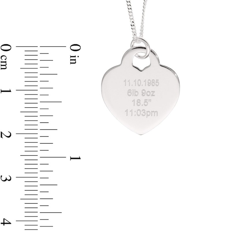 Main Image 4 of Mother's Engravable Birth Stats Heart Disc Pendant in Sterling Silver (1 Date and 1-4 Lines)