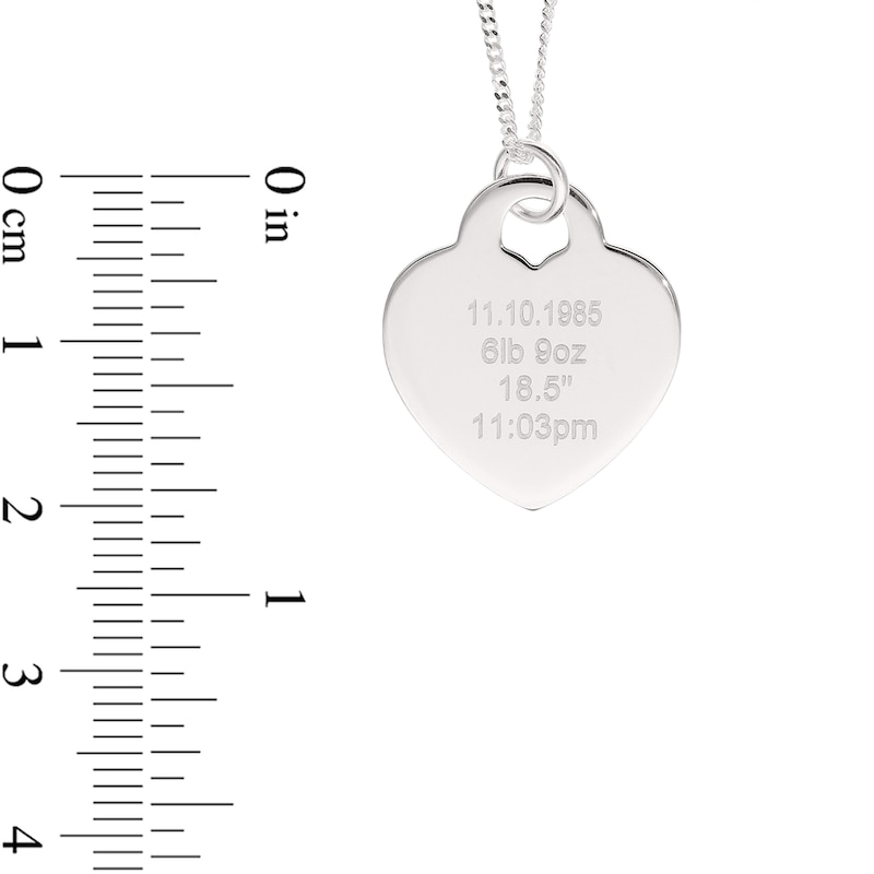 Mother's Engravable Birth Stats Heart Disc Pendant in Sterling Silver (1 Date and 1-4 Lines)