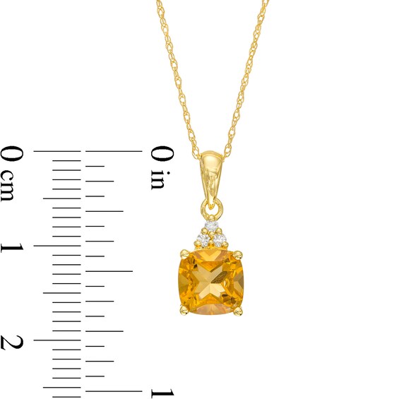 7.0mm Cushion-Cut Citrine and 1/20 CT. T.w. Diamond Tri-Top Drop Pendant in 10K Gold
