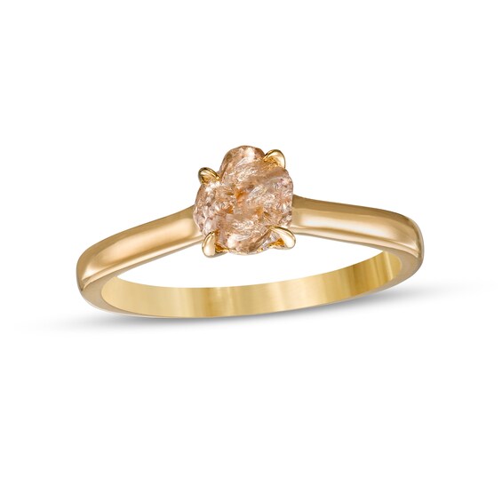 1 CT. T.w. Rough-Cut Champagne and White Diamond Solitaire Engagement Ring in 14K Gold