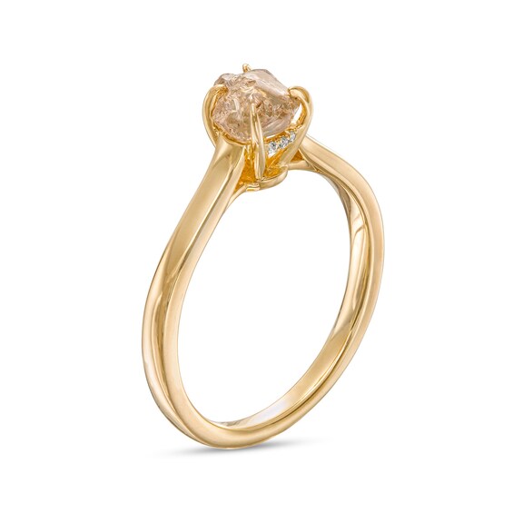 1 CT. T.w. Rough-Cut Champagne and White Diamond Solitaire Engagement Ring in 14K Gold