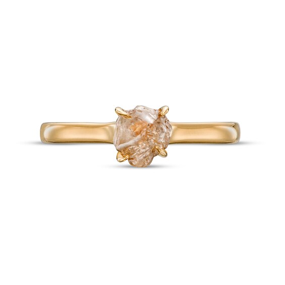 1 CT. T.w. Rough-Cut Champagne and White Diamond Solitaire Engagement Ring in 14K Gold