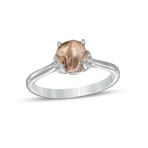 1-1/2 CT. T.w. Rough-Cut Champagne and White Diamond Collar Engagement Ring in 14K White Gold