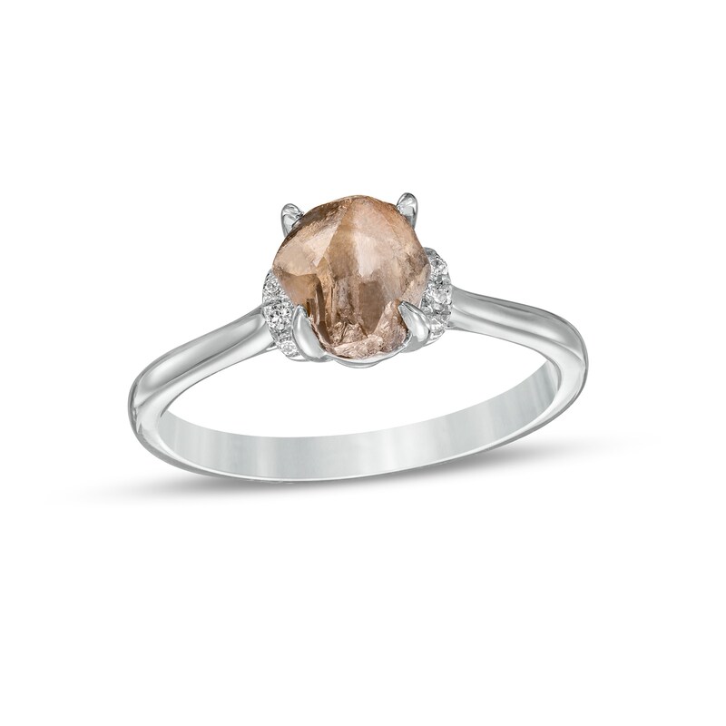 Main Image 1 of 1-1/2 CT. T.W. Rough-Cut Champagne and White Diamond Collar Engagement Ring in 14K White Gold
