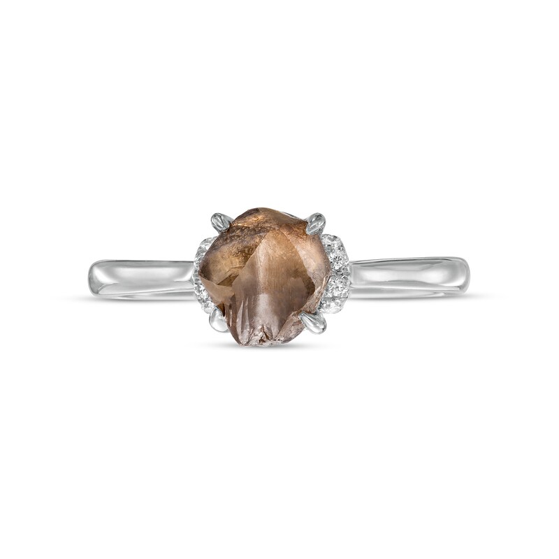 Main Image 4 of 1-1/2 CT. T.W. Rough-Cut Champagne and White Diamond Collar Engagement Ring in 14K White Gold