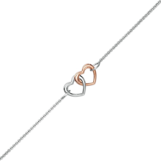 Double Interlocking Hearts Bracelet in Sterling Silver and 18K Rose Gold Plate - 7.25"