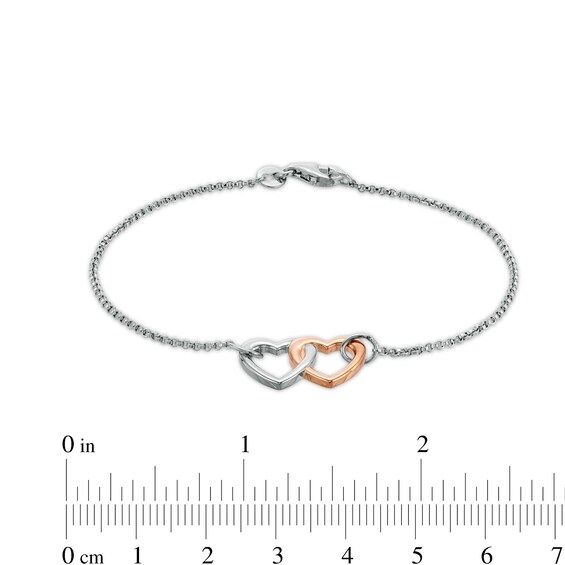 Double Interlocking Hearts Bracelet in Sterling Silver and 18K Rose Gold Plate - 7.25"