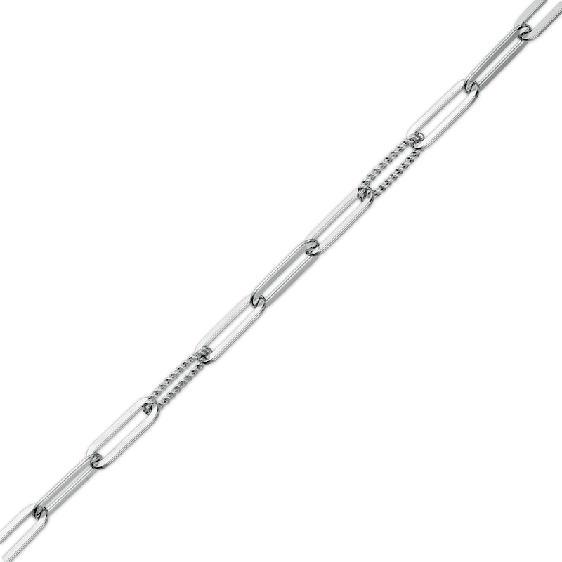 Main Image 1 of 4.5mm Alternating Multi-Finish Paper Clip Link Chain Bracelet in Sterling Silver - 8"