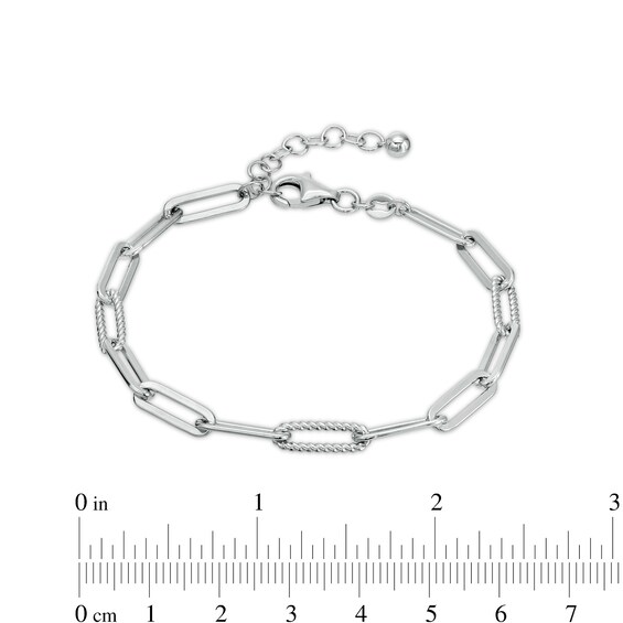 4.5mm Alternating Multi-Finish Paper Clip Link Chain Bracelet in Sterling Silver - 8"