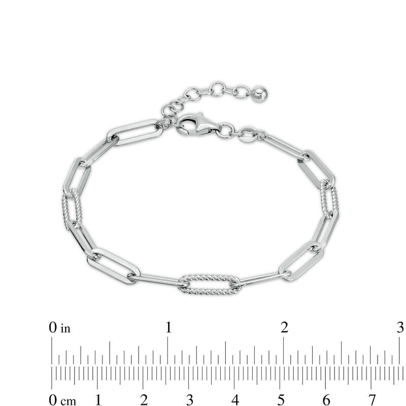 Main Image 4 of 4.5mm Alternating Multi-Finish Paper Clip Link Chain Bracelet in Sterling Silver - 8"