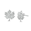 Textured Leaf with Stem Stud Earrings in Sterling Silver