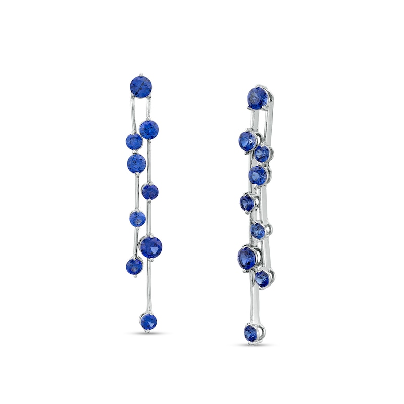 Main Image 1 of Blue Lab-Created Sapphire Graduated Scatter Double Linear Drop Earrings in Sterling Silver