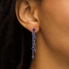 Thumbnail Image 2 of Blue Lab-Created Sapphire Graduated Scatter Double Linear Drop Earrings in Sterling Silver