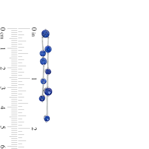 Blue Lab-Created Sapphire Graduated Scatter Double Linear Drop Earrings in Sterling Silver