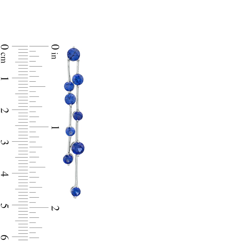 Main Image 3 of Blue Lab-Created Sapphire Graduated Scatter Double Linear Drop Earrings in Sterling Silver
