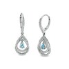 Thumbnail Image 1 of Pear-Shaped Swiss Blue Topaz and White Lab-Created Sapphire Double Loop Open Frame Teardrop Earrings in Sterling Silver