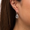 Thumbnail Image 2 of Pear-Shaped Swiss Blue Topaz and White Lab-Created Sapphire Double Loop Open Frame Teardrop Earrings in Sterling Silver