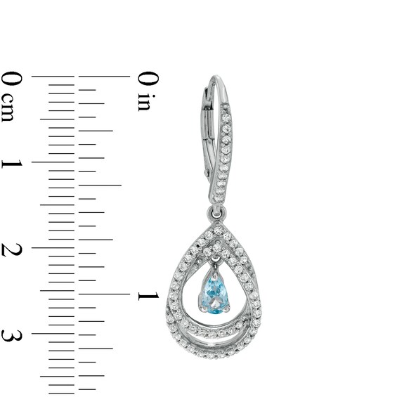 Pear-Shaped Swiss Blue Topaz and White Lab-Created Sapphire Double Loop Open Frame Teardrop Earrings in Sterling Silver