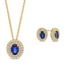 Thumbnail Image 1 of Oval Blue and White Lab-Created Sapphire Double Frame Pendant and Stud Earrings Set in 14K Gold Over Silver