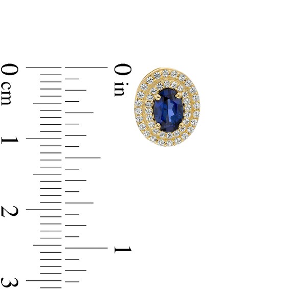 Oval Blue and White Lab-Created Sapphire Double Frame Pendant and Stud Earrings Set in 14K Gold Over Silver
