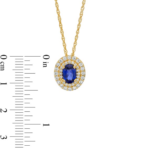 Oval Blue and White Lab-Created Sapphire Double Frame Pendant and Stud Earrings Set in 14K Gold Over Silver