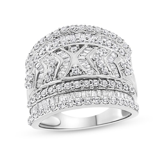 2 CT. T.w. Baguette and Round Diamond Edge Multi-Row Ring in Sterling Silver