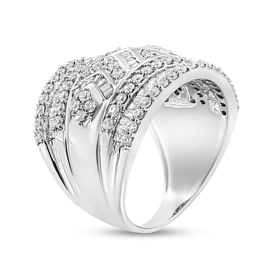 2 CT. T.w. Baguette and Round Diamond Edge Multi-Row Ring in Sterling Silver