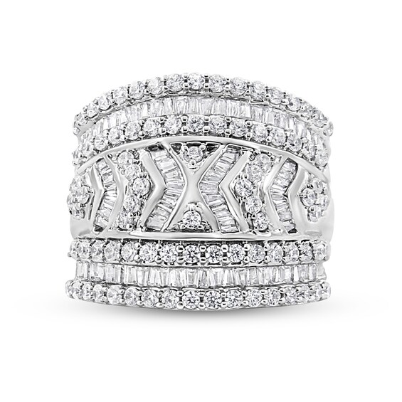2 CT. T.w. Baguette and Round Diamond Edge Multi-Row Ring in Sterling Silver