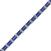 Thumbnail Image 1 of Baguette Blue Lab-Created Sapphire Line Bracelet in Sterling Silver - 7.25"