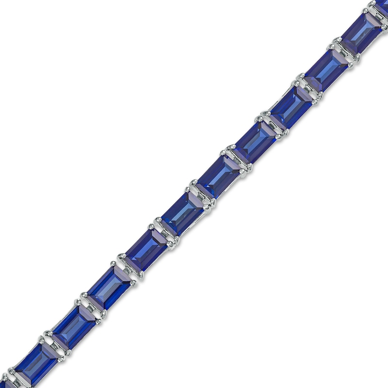 Main Image 1 of Baguette Blue Lab-Created Sapphire Line Bracelet in Sterling Silver - 7.25"
