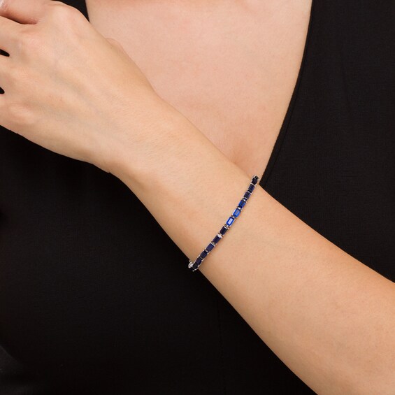 Baguette Blue Lab-Created Sapphire Line Bracelet in Sterling Silver - 7.25"